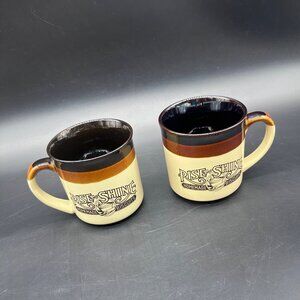 Vintage Coffee Mugs 1980s Hardees Rise and Shine Cups Set Of 2 Brown Beige